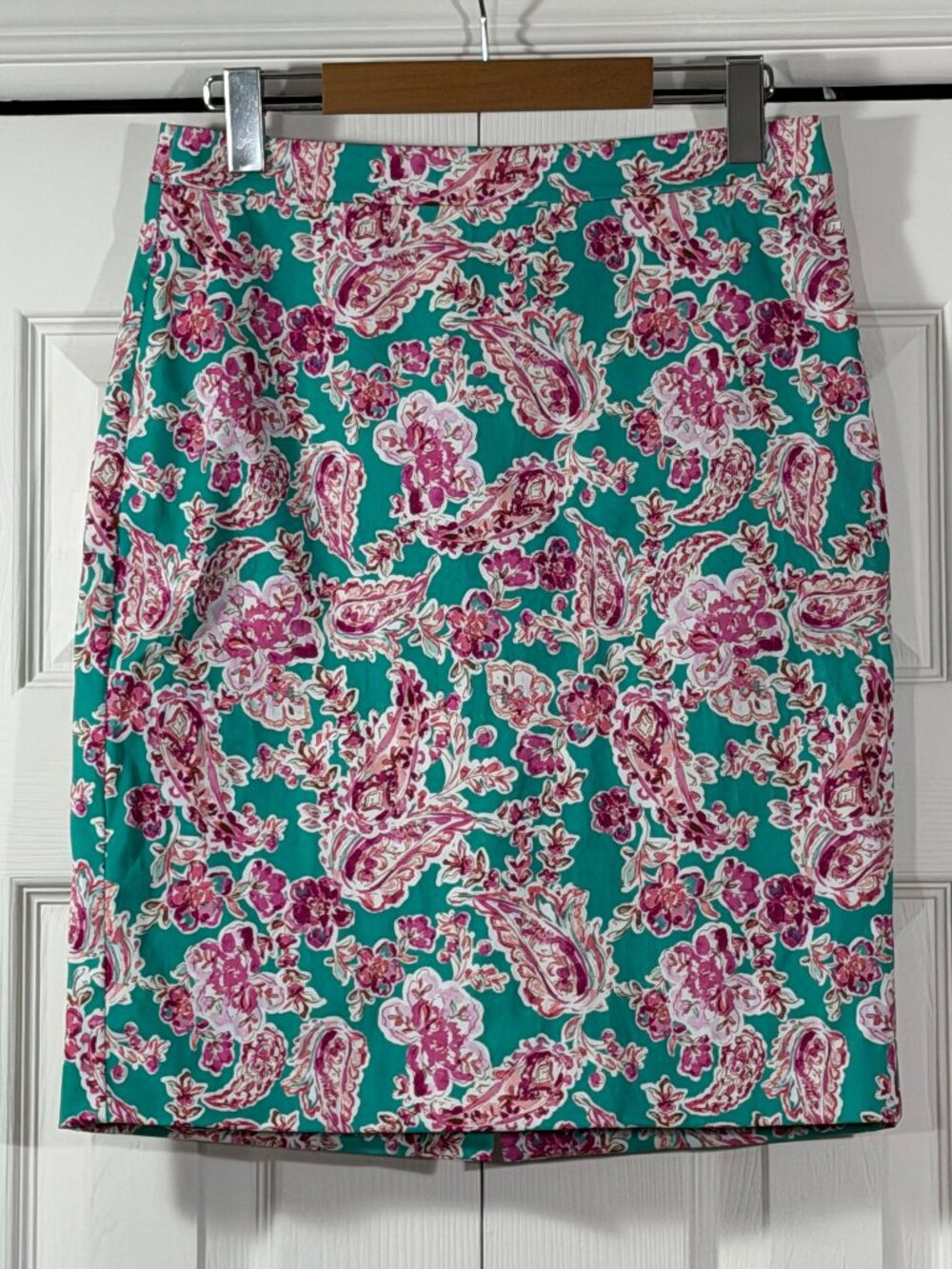 J.Crew Green Paisley Print Pencil Skirt
